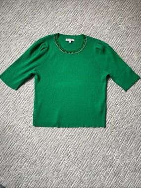 Nanette Lepore Emerald Green Ribbed Jewel-Neck Top